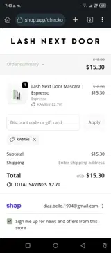 Lash Next Door coupon verification screenshot