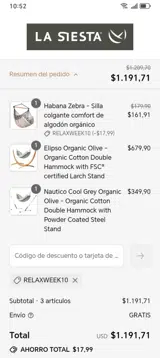 RELAXWEEK10 coupon verification screenshot