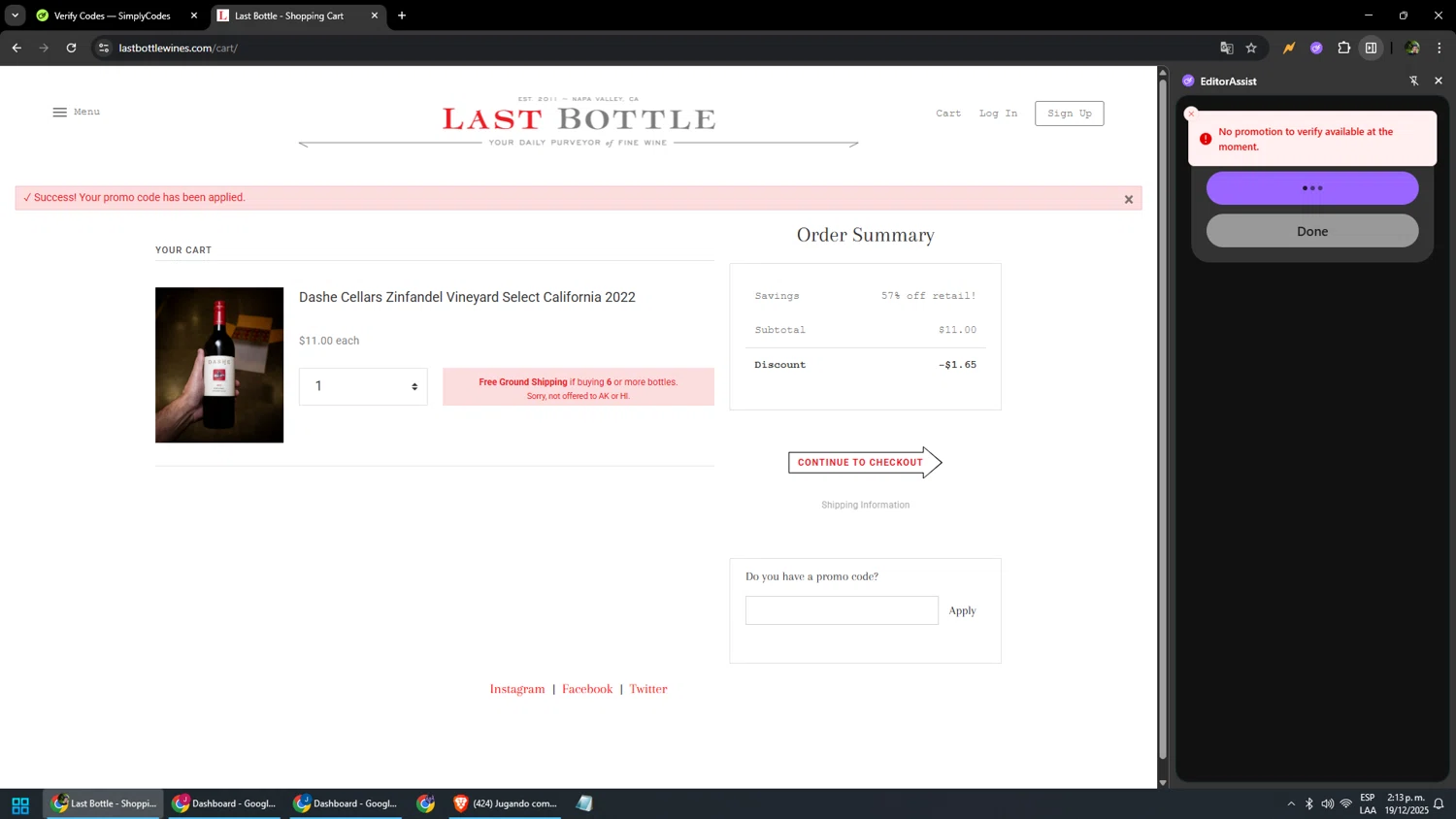 Last Bottle promo code screenshot showing code NADIA applied at Last Bottle checkout page. Uploaded by SimplyCodes community member yonaiker on Dec 19, 2025