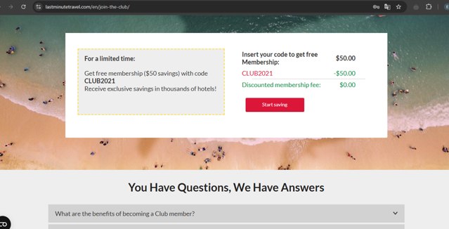 Last Minute Travel checkout page showing Last Minute Travel coupon code box | Screenshot taken by SimplyCodes community member on Dec 31, 2024