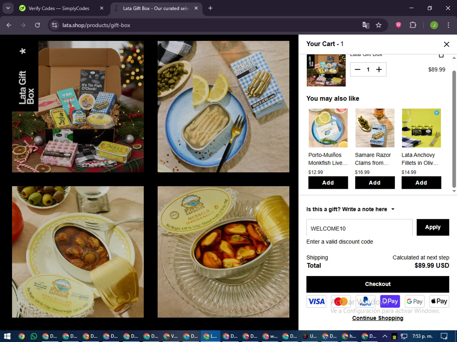 lata.shop promo code screenshot showing code WELCOME10 applied at lata.shop checkout page. Uploaded by SimplyCodes community member LilBaby on Dec 11, 2025