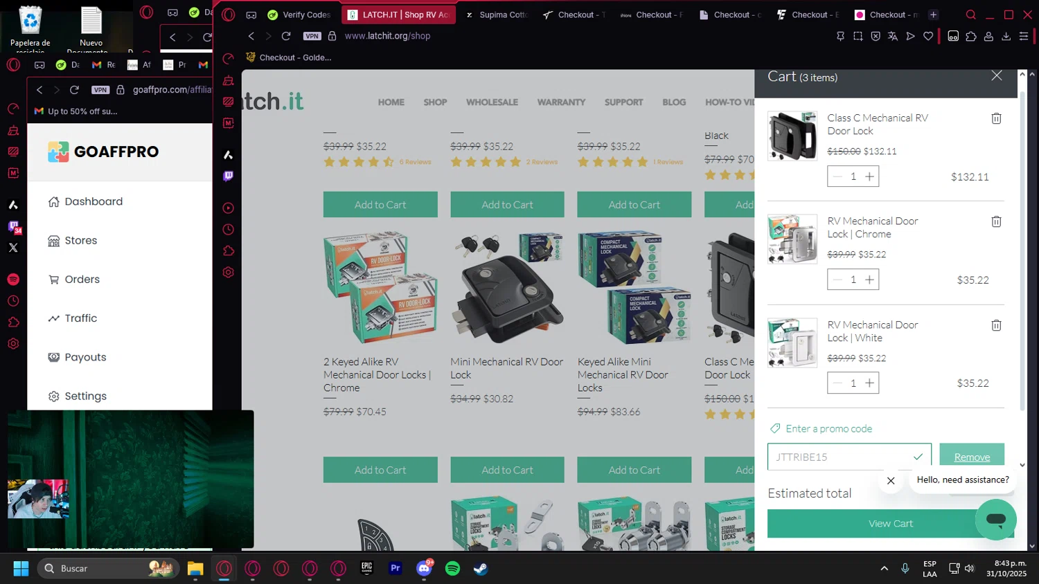 LATCH.IT checkout page showing LATCH.IT promo code box | Screenshot taken by SimplyCodes community member on Nov 1, 2025