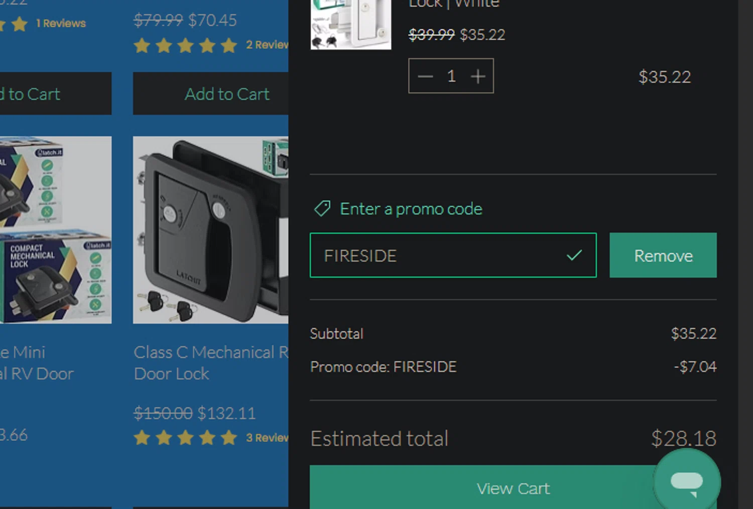 LATCH.IT promo code screenshot showing code Fireside applied at LATCH.IT checkout page. Uploaded by SimplyCodes community member jaimitoalcachofa on Nov 17, 2025
