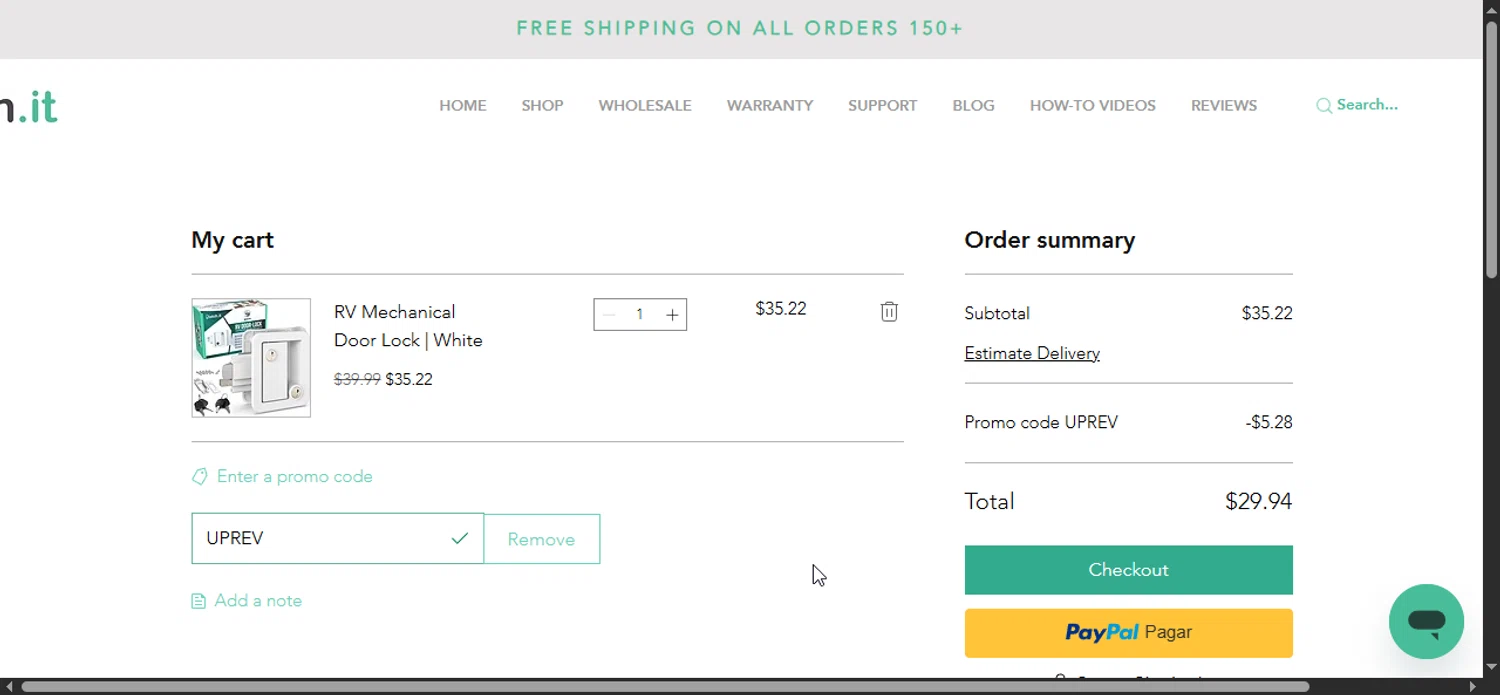LATCH.IT promo code screenshot showing code UPREV applied at LATCH.IT checkout page. Uploaded by SimplyCodes community member Prospecto on Mar 21, 2025