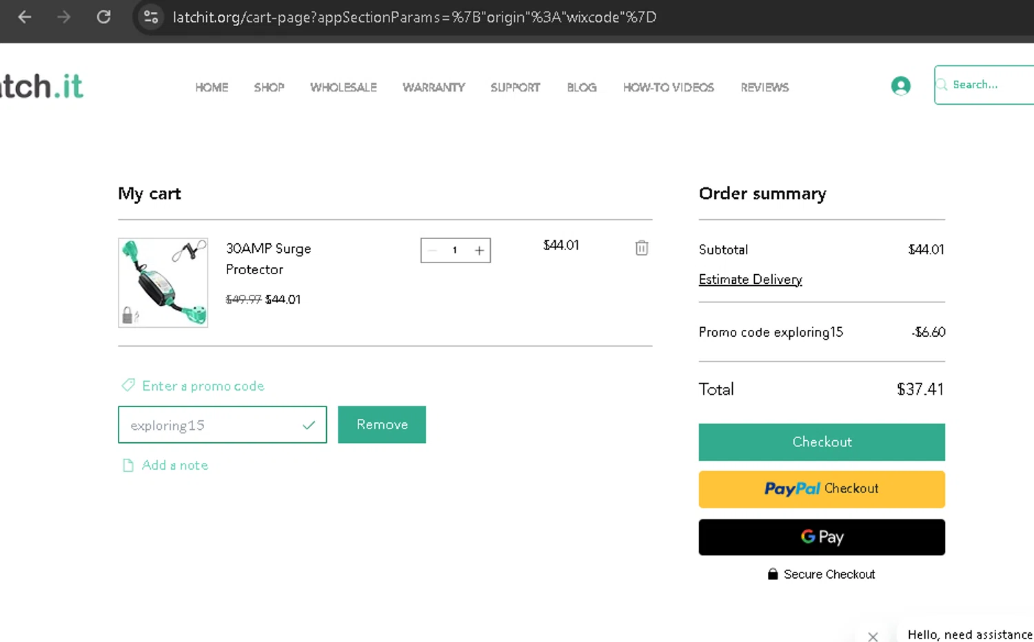 LATCH.IT promo code screenshot showing code Exploring15 applied at LATCH.IT checkout page. Uploaded by SimplyCodes community member BonusPro7395 on Jul 23, 2025