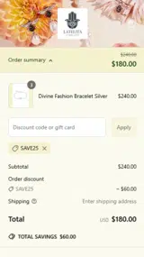 SAVE25 coupon verification screenshot