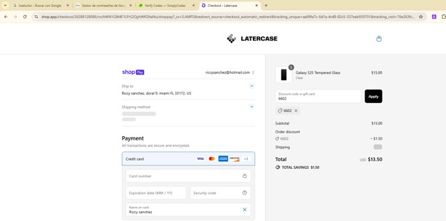 Latercase checkout page showing Latercase discount code box | Screenshot taken by SimplyCodes community member on Jul 31, 2025