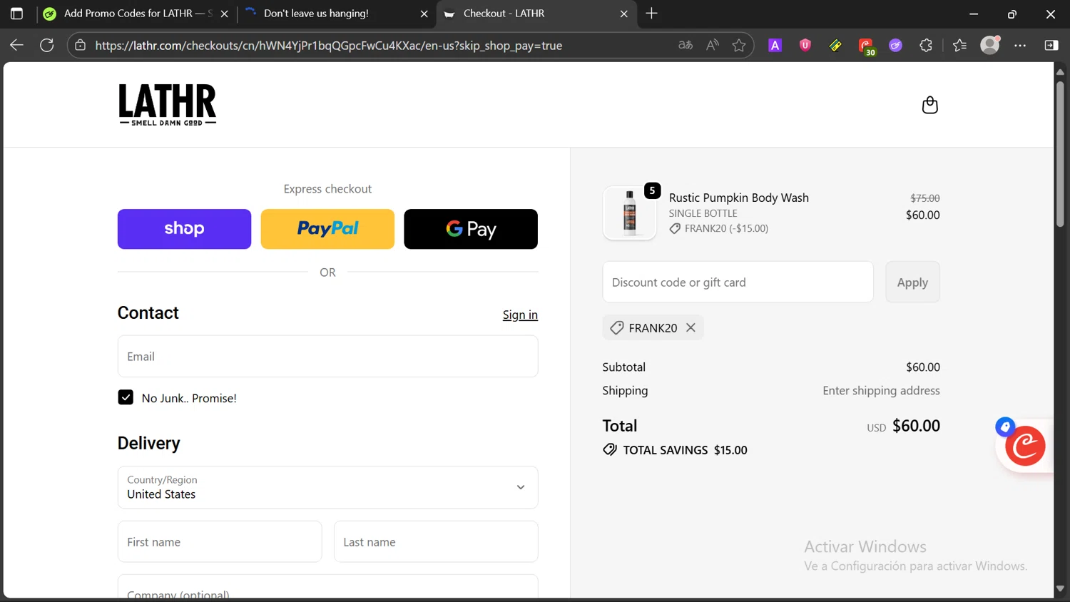 LATHR discount code screenshot showing code FRANK20 applied at LATHR checkout page. Uploaded by SimplyCodes community member Chimoltigrito on Oct 26, 2025