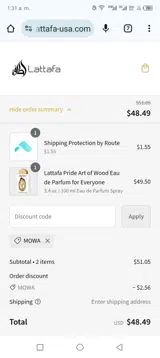 Mowa coupon verification screenshot