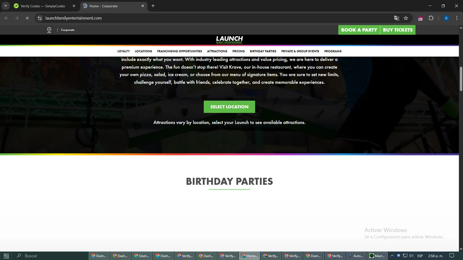 Launch Trampoline Park promo code screenshot showing code ALLSTAR50 applied at Launch Trampoline Park checkout page. Uploaded by SimplyCodes community member SmartPilot2888 on Mar 14, 2025