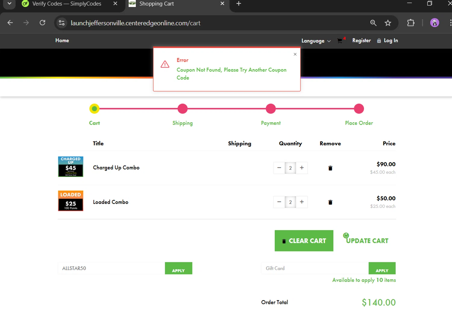 Launch Trampoline Park promo code screenshot showing code ALLSTAR50 applied at Launch Trampoline Park checkout page. Uploaded by SimplyCodes community member scotlake22 on Feb 13, 2025