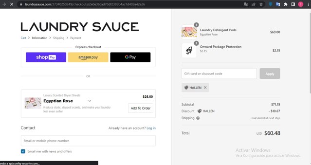 Laundry Sauce checkout page showing Laundry Sauce discount code box | Screenshot taken by SimplyCodes community member on Jul 22, 2023