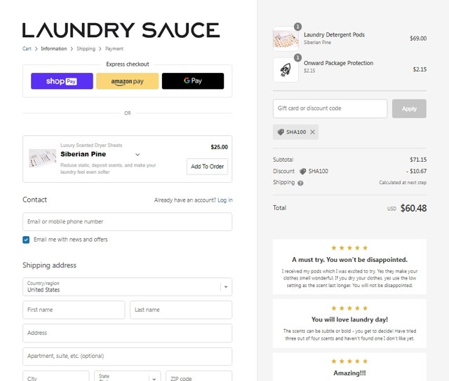 Laundry Sauce checkout page showing Laundry Sauce discount code box | Screenshot taken by SimplyCodes community member on Jul 7, 2023