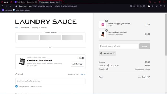 Laundry Sauce checkout page showing Laundry Sauce discount code box | Screenshot taken by SimplyCodes community member on Nov 18, 2023