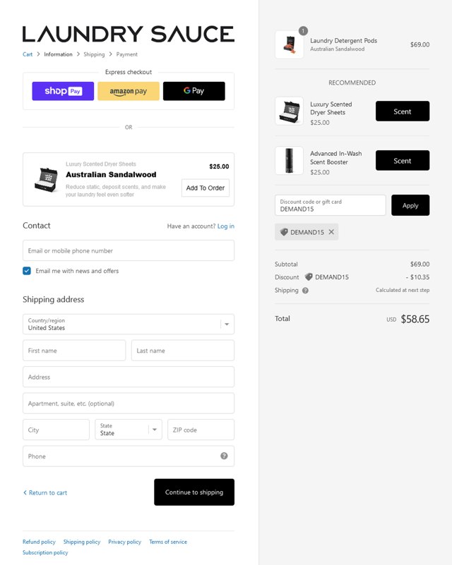 Laundry Sauce checkout page showing Laundry Sauce discount code box | Screenshot taken by SimplyCodes community member on Oct 13, 2023