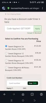 Laura Ashley USA coupon verification screenshot