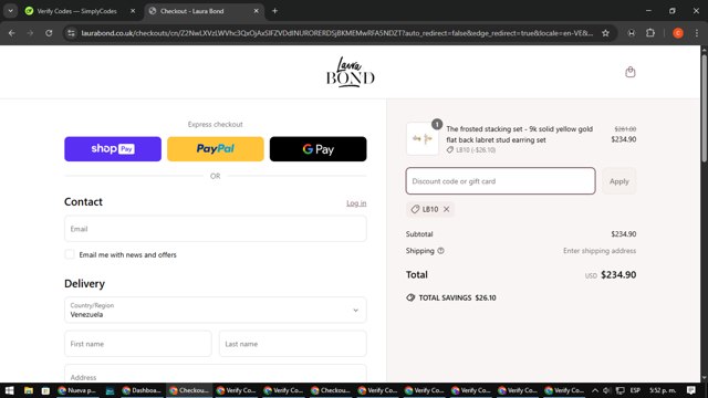 Laura Bond checkout page showing Laura Bond discount code box | Screenshot taken by SimplyCodes community member on Apr 3, 2025