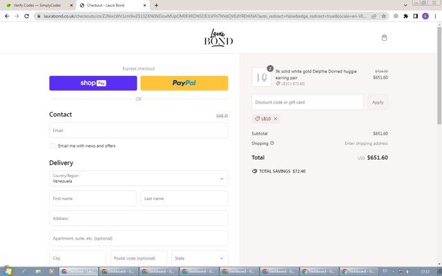 Laura Bond checkout page showing Laura Bond discount code box | Screenshot taken by SimplyCodes community member on Feb 27, 2025