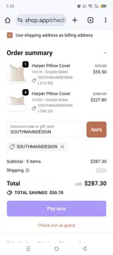 SOUTHMAINDESIGN coupon verification screenshot