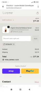 Lauren Brooke Cosmetiques coupon verification screenshot