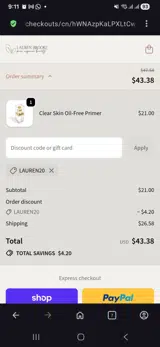 Lauren Brooke Cosmetiques coupon verification screenshot