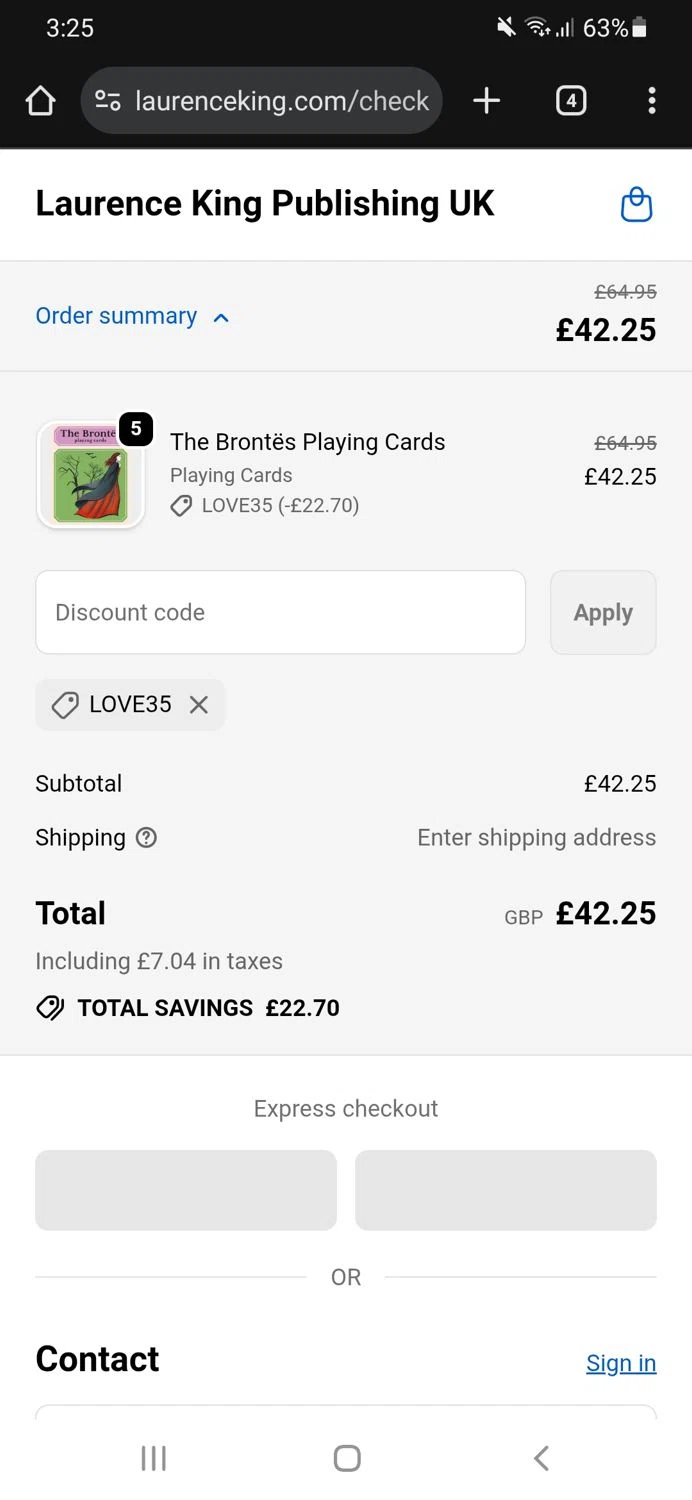 Laurence King discount code screenshot showing code love35 applied at Laurence King checkout page. Uploaded by SimplyCodes community member CouponSaver4196 on Sep 24, 2025