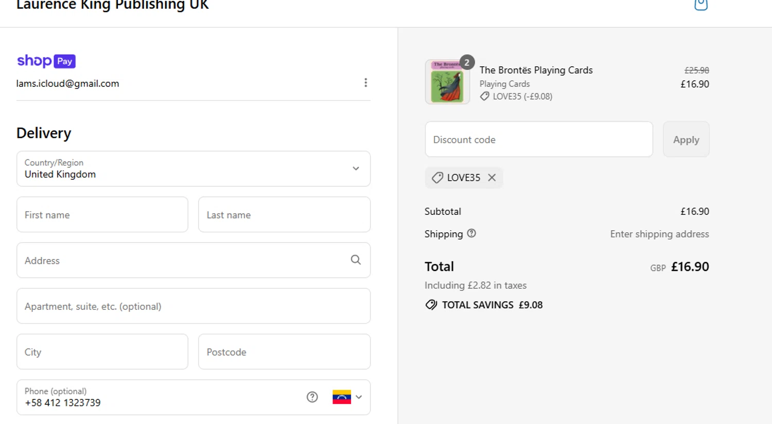 Laurence King discount code screenshot showing code love35 applied at Laurence King checkout page. Uploaded by SimplyCodes community member SwiftMaven1125 on Jul 13, 2025