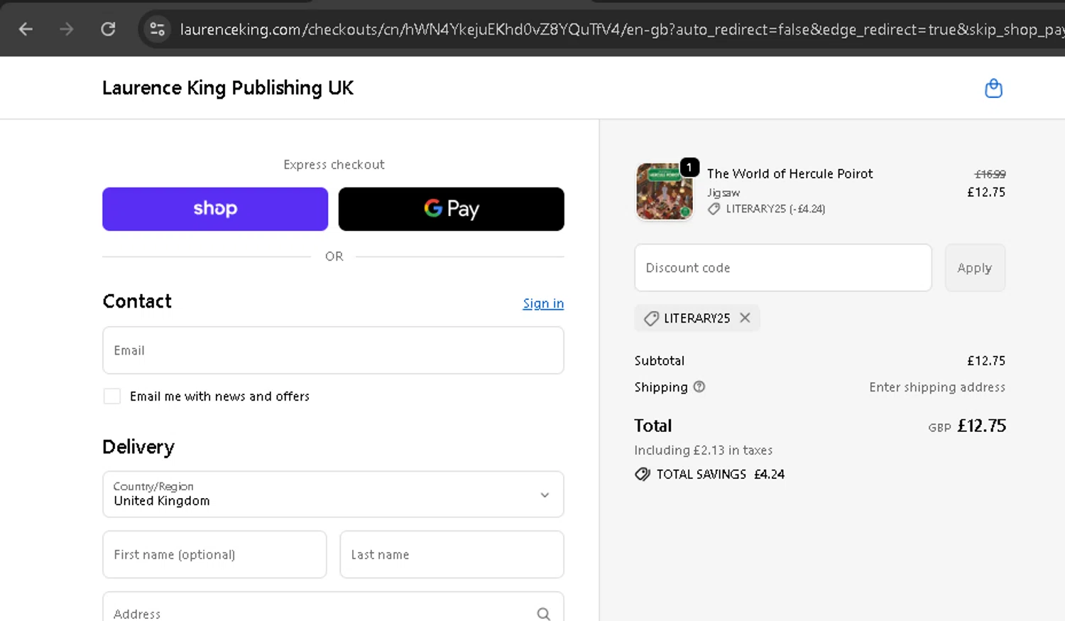 Laurence King discount code screenshot showing code LITERARY25 applied at Laurence King checkout page. Uploaded by SimplyCodes community member BonusPro7395 on Oct 26, 2025
