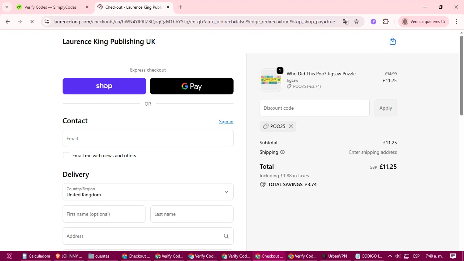Laurence King discount code screenshot showing code POO25 applied at Laurence King checkout page. Uploaded by SimplyCodes community member xcvcxvsave on Oct 26, 2025