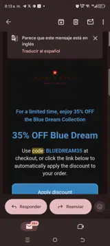 BLUEDREAM35 coupon verification screenshot