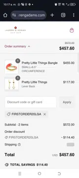 FIRSTORDER20LGA coupon verification screenshot