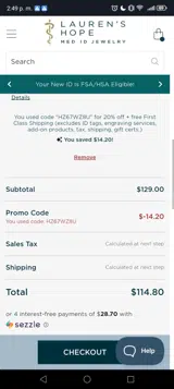 HZ67WZ8U coupon verification screenshot