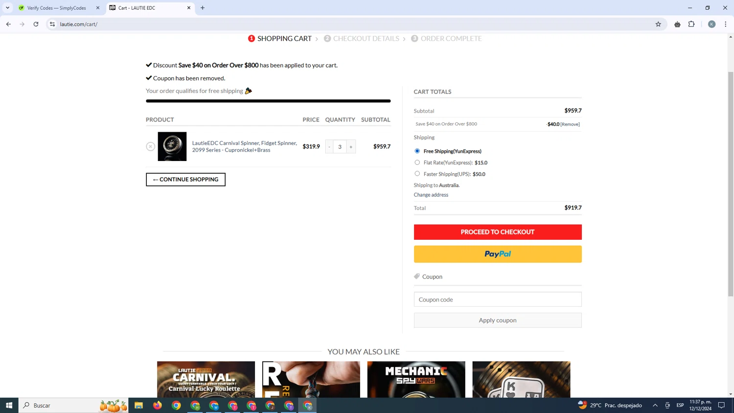 LAUTIE checkout page showing LAUTIE coupon code box | Screenshot taken by SimplyCodes community member on Dec 13, 2024