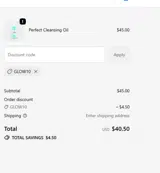 GLOW10 coupon verification screenshot