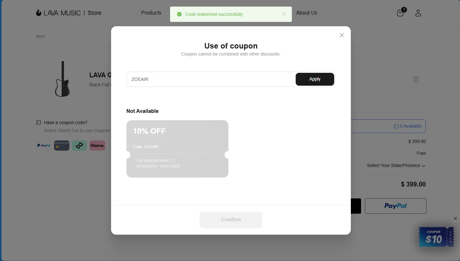LAVA MUSIC checkout page showing LAVA MUSIC discount code box | Screenshot taken by SimplyCodes community member on Jan 26, 2026