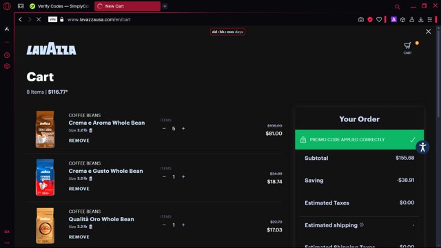 Lavazza checkout page showing Lavazza promo code box | Screenshot taken by SimplyCodes community member on Feb 25, 2025