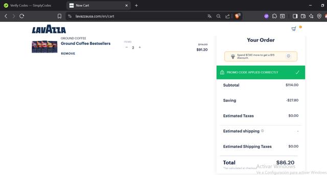 Lavazza US checkout page showing Lavazza US promo code box | Screenshot taken by SimplyCodes community member on Sep 11, 2025