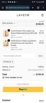 FALL10 coupon verification screenshot