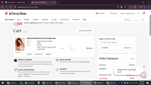 La Vie En Rose checkout page showing La Vie En Rose promo code box | Screenshot taken by SimplyCodes community member on Mar 22, 2025