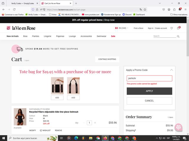 La Vie En Rose checkout page showing La Vie En Rose promo code box | Screenshot taken by SimplyCodes community member on Apr 2, 2025