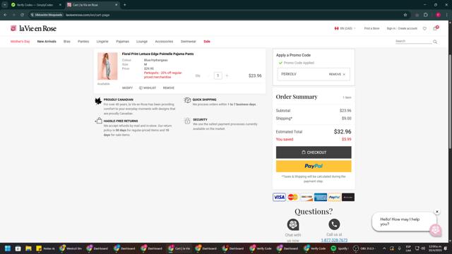 La Vie En Rose checkout page showing La Vie En Rose promo code box | Screenshot taken by SimplyCodes community member on Apr 10, 2025