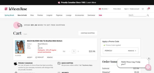 La Vie En Rose checkout page showing La Vie En Rose promo code box | Screenshot taken by SimplyCodes community member on Feb 23, 2025