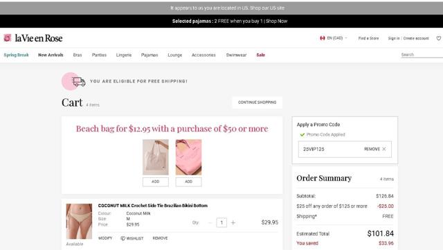 La Vie En Rose checkout page showing La Vie En Rose promo code box | Screenshot taken by SimplyCodes community member on Feb 17, 2025
