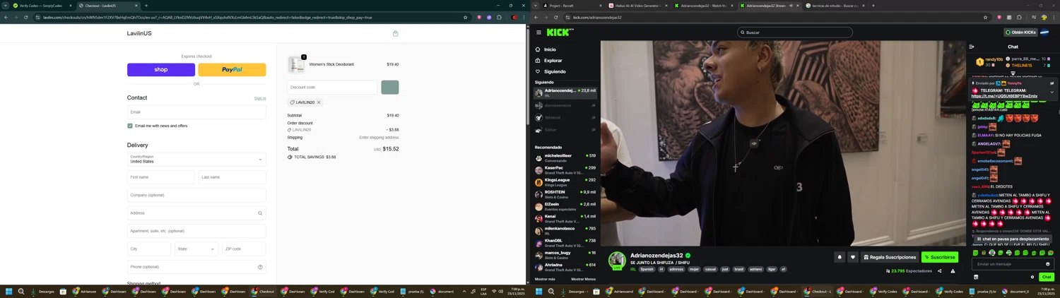 Lavilin discount code screenshot showing code LAVILIN20 applied at Lavilin checkout page. Uploaded by SimplyCodes community member BrilliantSaver7516 on Nov 23, 2025