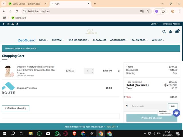 LaVivid checkout page showing LaVivid discount code box | Screenshot taken by SimplyCodes community member on Jul 23, 2025