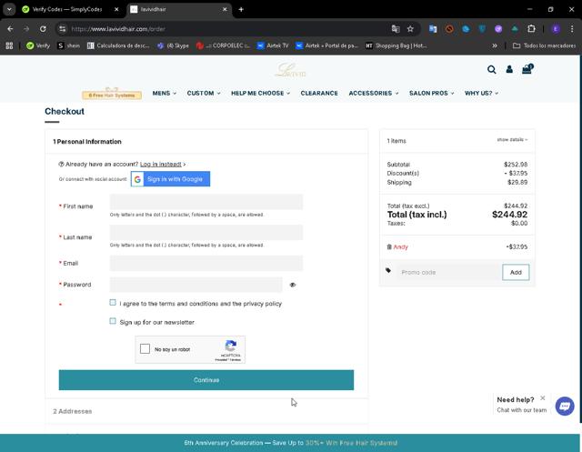 LaVivid checkout page showing LaVivid discount code box | Screenshot taken by SimplyCodes community member on Aug 16, 2025