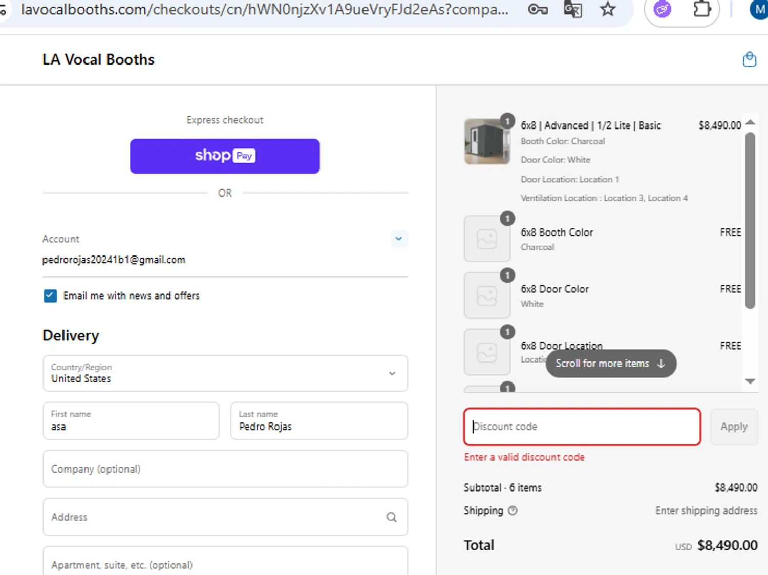 LA Vocal Booths promo code screenshot showing code DP applied at LA Vocal Booths checkout page. Uploaded by SimplyCodes community member PennyOwl2559 on Jul 19, 2025