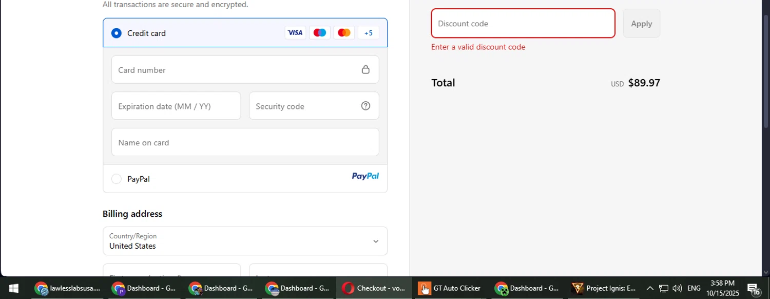 Lawless Labs discount code screenshot showing code JORDANHEBERT applied at Lawless Labs checkout page. Uploaded by SimplyCodes community member PokeGOAT on Oct 15, 2025