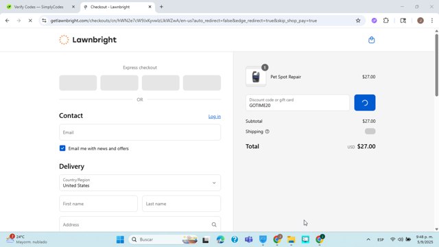 Lawnbright checkout page showing Lawnbright discount code box | Screenshot taken by SimplyCodes community member on Sep 6, 2025