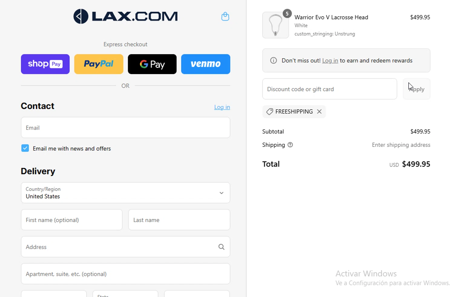 Lax promo code screenshot showing code FREESHIPPING applied at Lax checkout page. Uploaded by SimplyCodes community member ligthYA on Aug 22, 2025